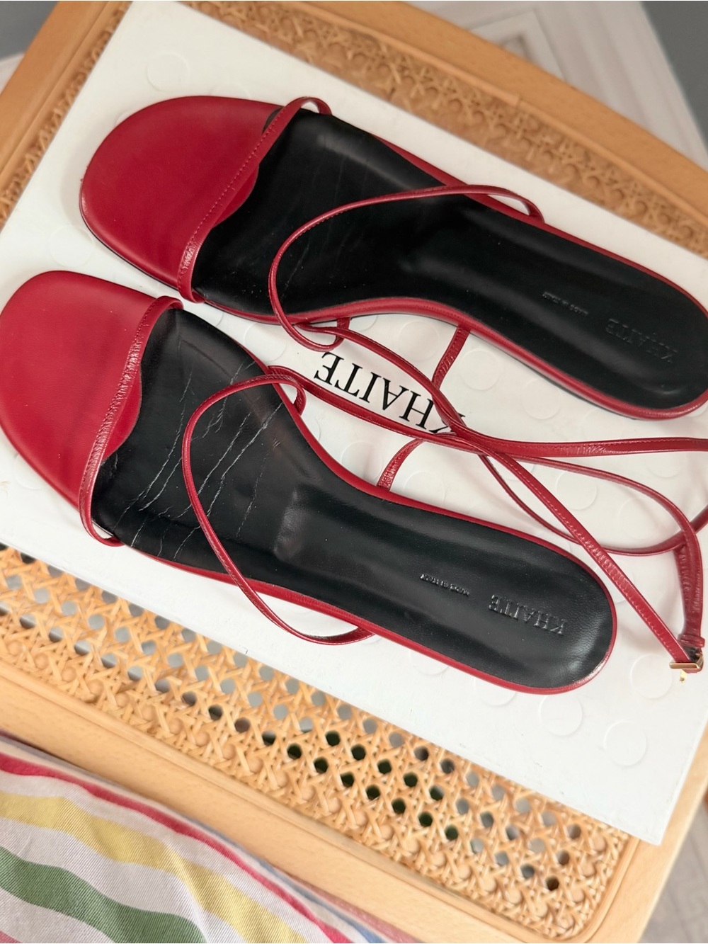 KHAITE Red Strappy Leather Flat Sandal - Picture 8 of 8